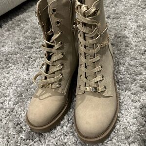 Guess Beige Lace-Up Combat Boots
